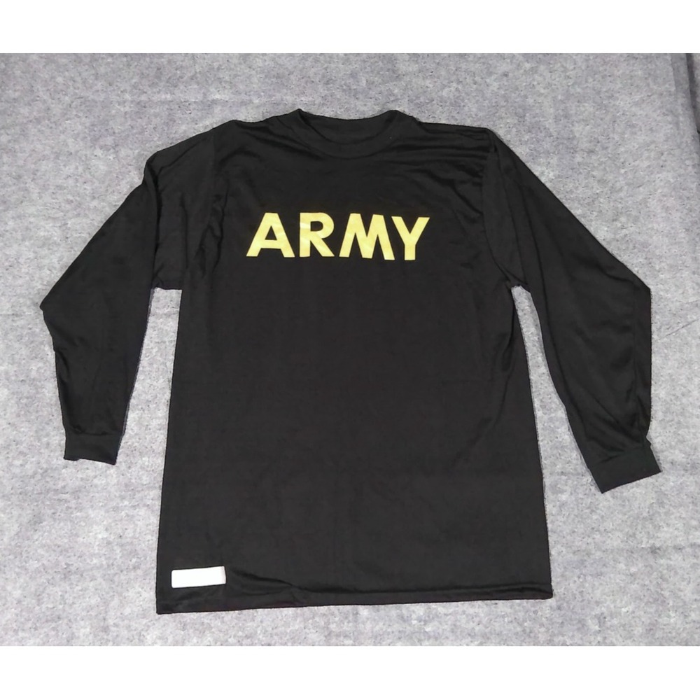 US Army APFU Long Sleeve Physical Fitness Shirt Black Gold ARMY Large Official